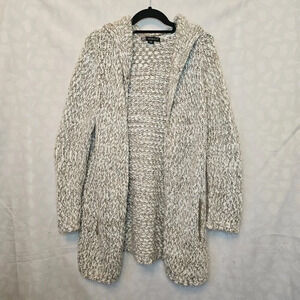 Kadence Chunky Hooded Tan And Cream Cardigan Size L